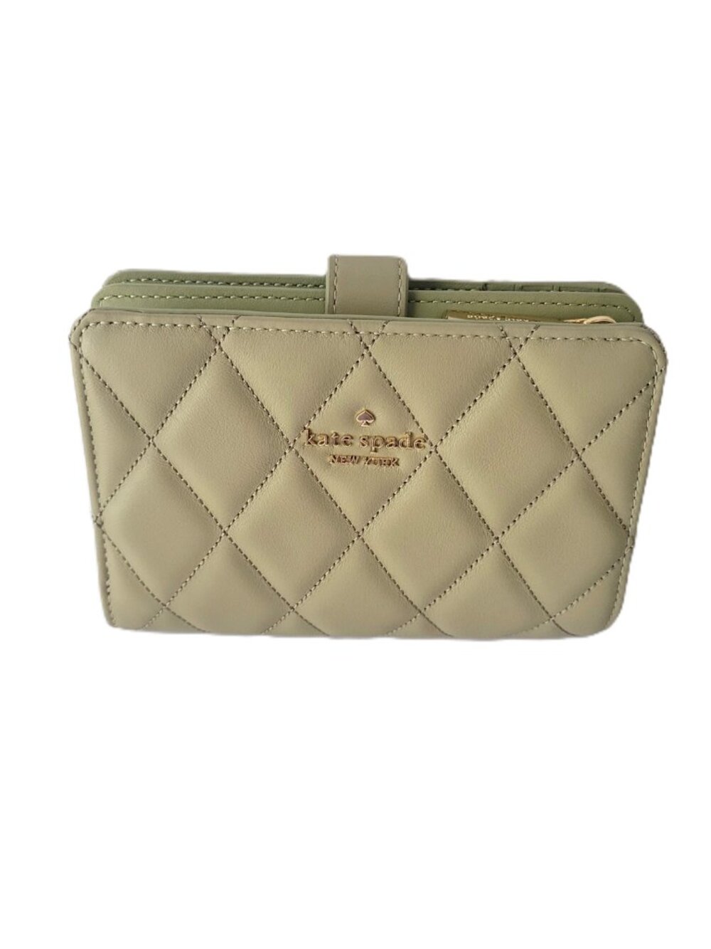 Kate Spade KN755 Smooth Quilted Leather Medium Bifold Wallet Elm